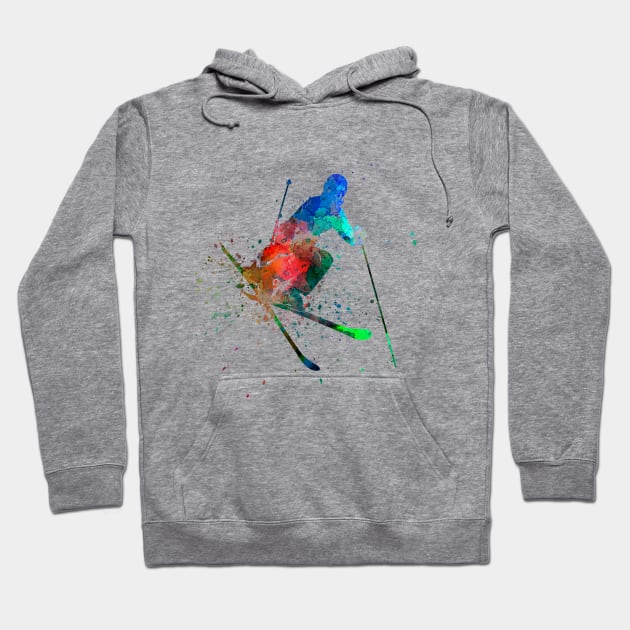 woman skier freestyler jumping Hoodie by PaulrommerArt